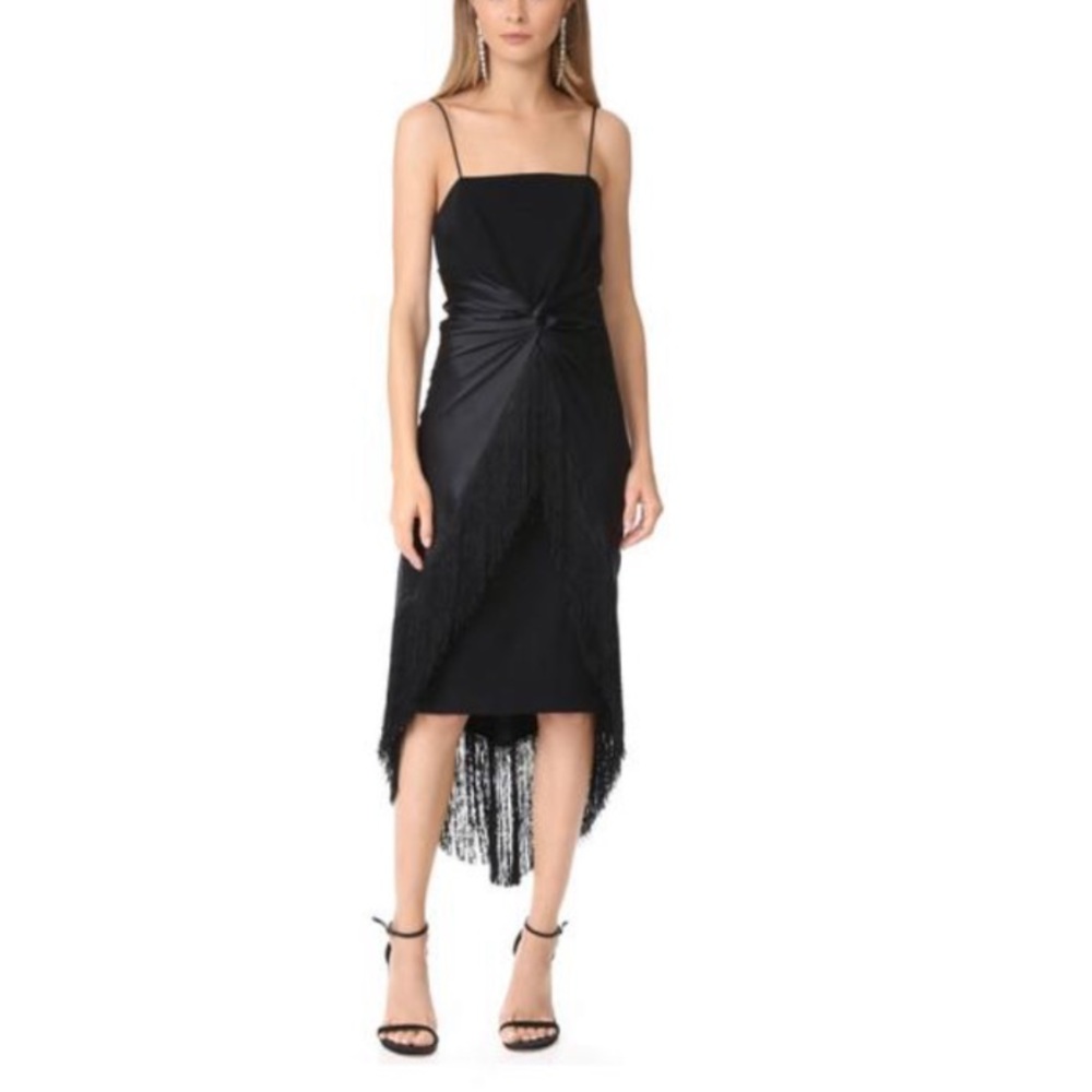 Cinq a sept black fringe dress